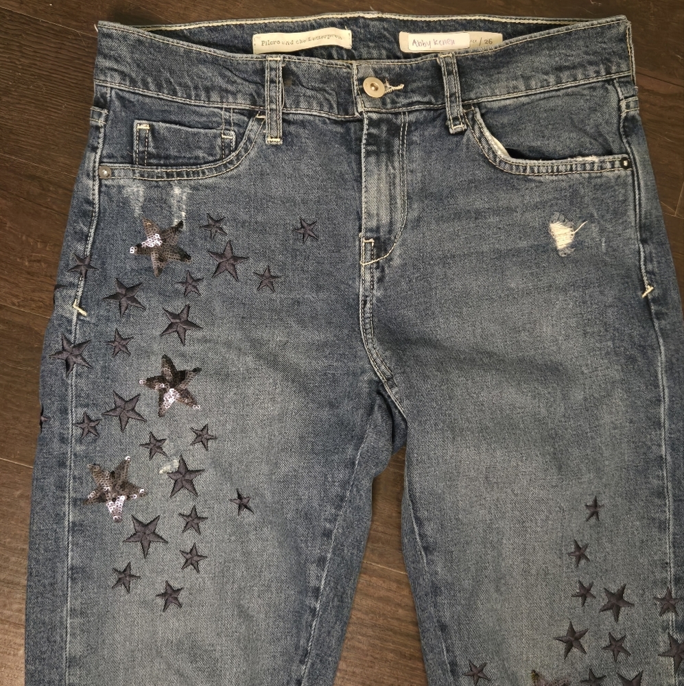 Anthropologie Pilcro and the Letterpress Embroidered Star Slim Boyfriend jeans. - Picture 4 of 10